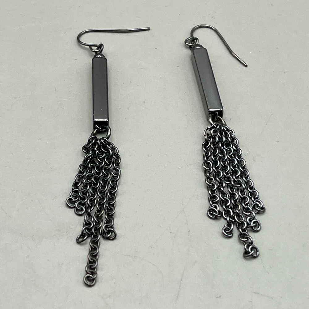 Edgy Chic Black Metal Dangle Chain Earrings-Modern Punk Goth Statement Jewelry